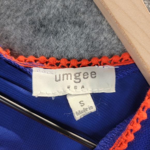Umgee Dress Womens S Blue Orange Sleeveless Pleated Swing Shift Pom Pom Trim - Picture 3 of 13